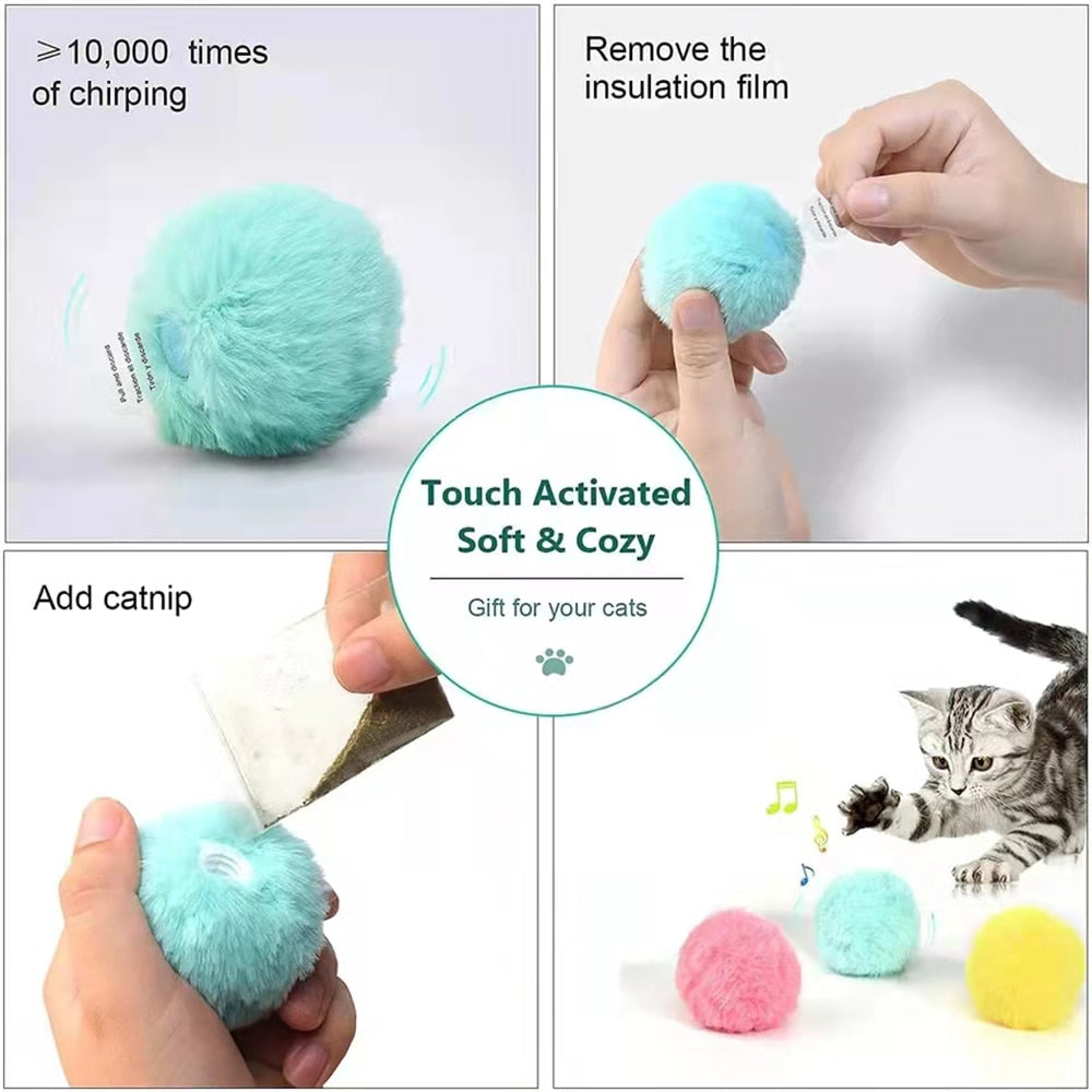 Cute Cat Toy Ball Funny Interactive Soft Furry Ball